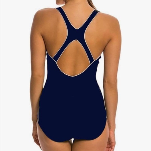 Speedo Women's One Piece Swimsuit, Keyhole Racerback, Moderate Cut Contrast Trim - Picture 3 of 8